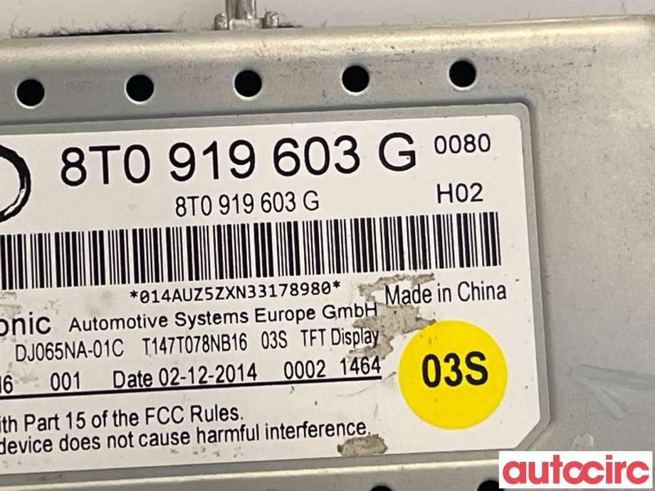 Multimedia display (MCU - Media Controller Unit) til Audi A4 2007-2014 (Type IV) (B8) (B8) (AUDI|8T0057603E|CV-CA11H0AE|8T0919603G)