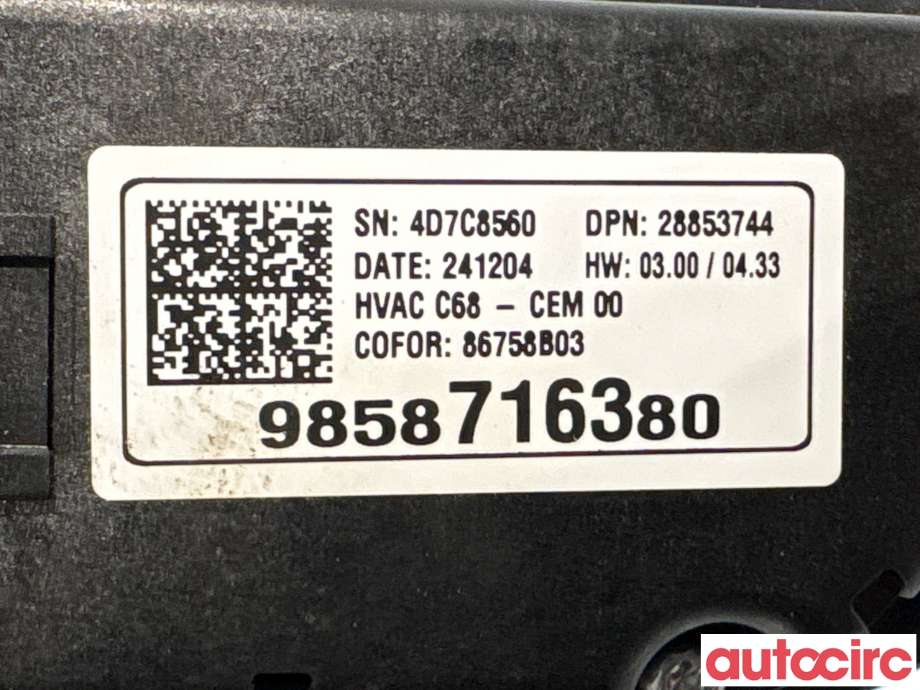 Varmeapparat betjening til Opel Mokka E 2020-->> (Type II) (OPEL|9858716380|)