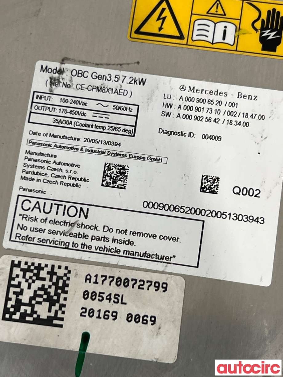 Batterilader (OBC - On Board Charger) til Mercedes A-Klasse 2018-->> (W177) (W177) (MERCEDES|A0009006520|)