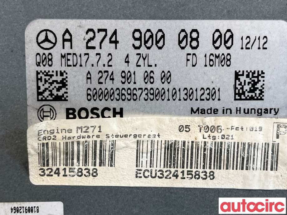 Styreenhet motor til Mercedes C-Klasse 2014-2018 (Fase 1) (W205) (W205) (MERCEDES|A2749000800|0261S08785)