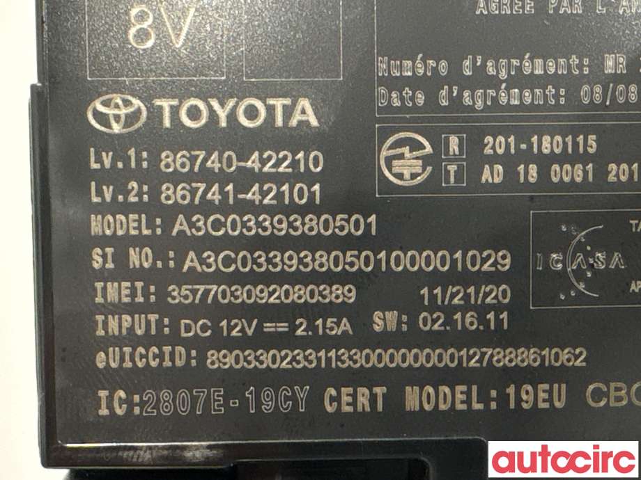 Styreenhet diverse til Toyota RAV4 2019-->> (Type V) (TOYOTA|8674042210|A3C0339380501|8674042211)