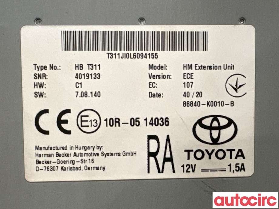 Styreenhet diverse til Toyota RAV4 2019-->> (Type V) (TOYOTA|86840K0010|HBT311|86840-K0010-B)