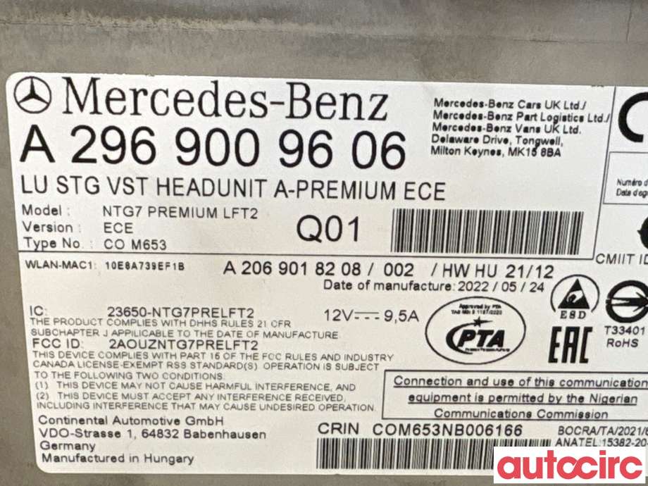 Bilstereo navigasjon til Mercedes EQE 2022-->>  (MERCEDES|A2979004514||A2979004617)