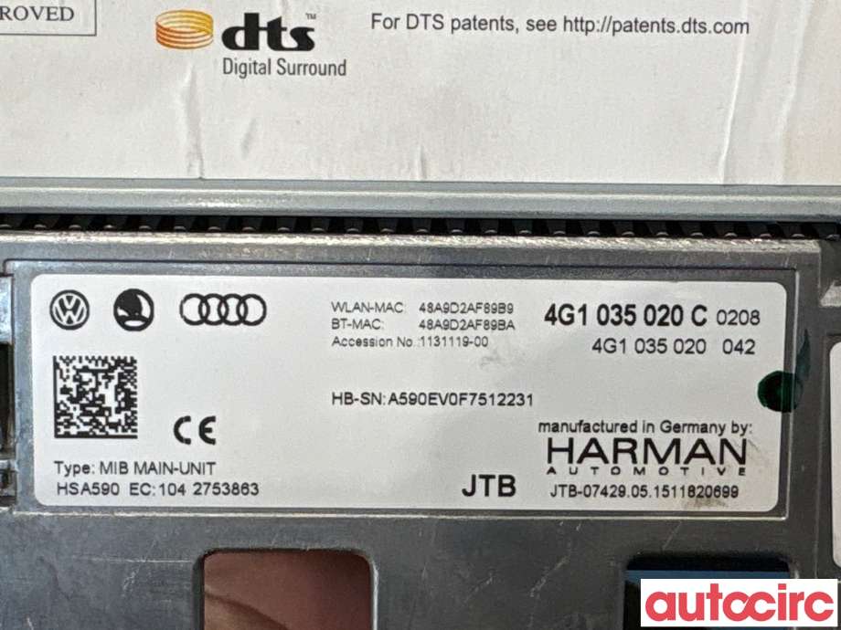 Bilstereo navigasjon til Audi A6, Allroad 2015-2019 (Type III, Fase 2) (C7) (C7) (AUDI|4G1035020C|HSA590)