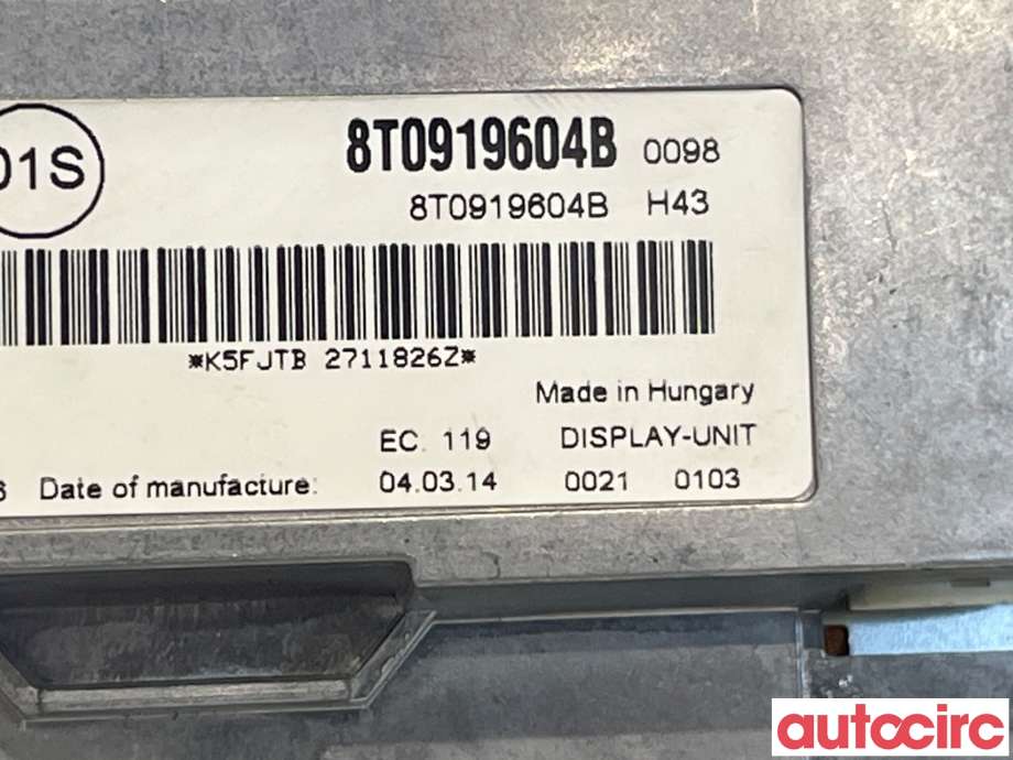 Multimedia display (MCU - Media Controller Unit) til Audi A4 2007-2014 (Type IV) (B8) (B8) (AUDI|8T0919604B)