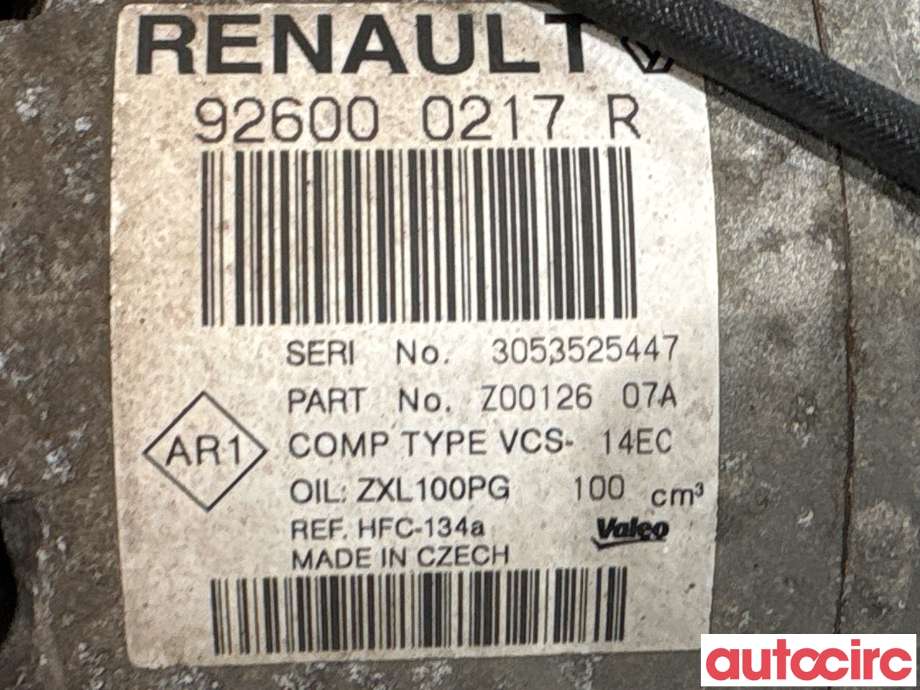 Aircondition kompressor til Renault Clio 2012-2016 (Type IV, Fase 1) (RENAULT|926004183R|VCS-14EC|926000217R)