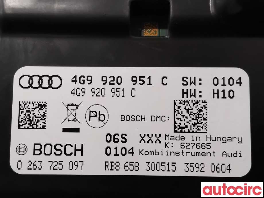 Instrumentpanel til Audi A6, Allroad 2015-2019 (Type III, Fase 2) (C7) (C7) (AUDI|4G9920950M|0263725097|4G9920951C)