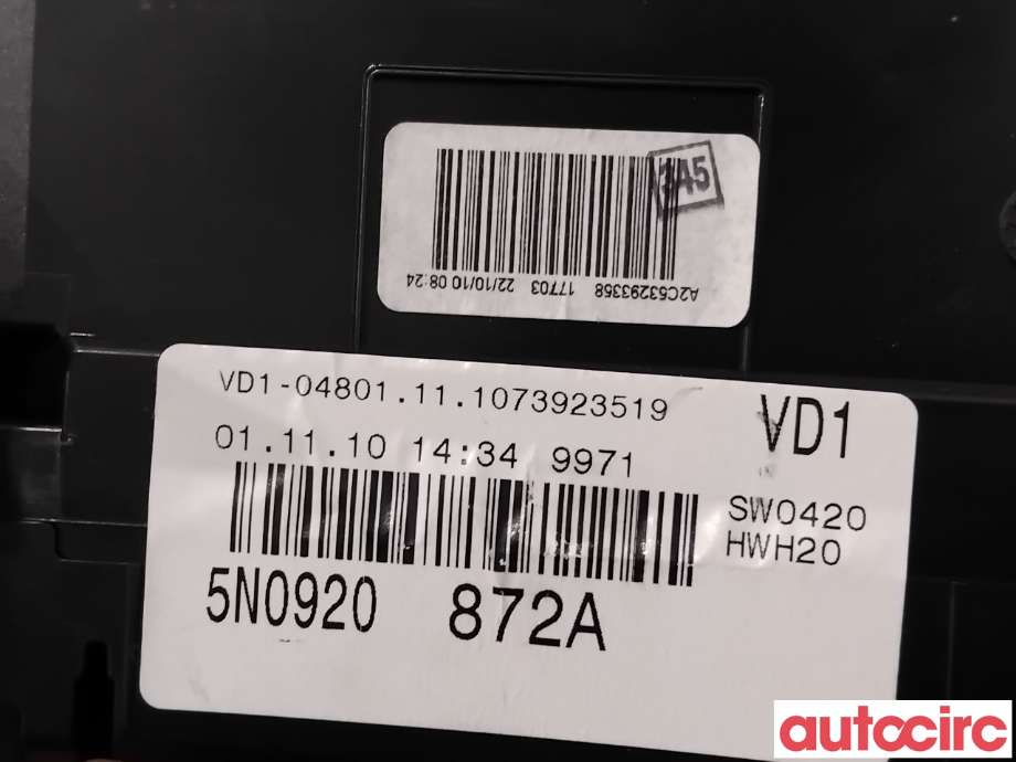 Instrumentpanel til VW Tiguan 2011-2016 (Type I, Fase 2) (VOLKSWAGEN|5N0920872AX|A2C53394079|5N0920872A)