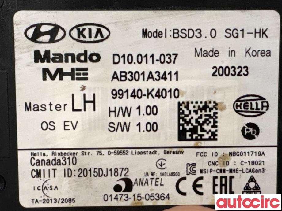 Sensor radar til Hyundai Kona 2017-2021 (Type I, Fase 1)  (HYUNDAI|99140K4010|AB301A3411|99140-K4010)