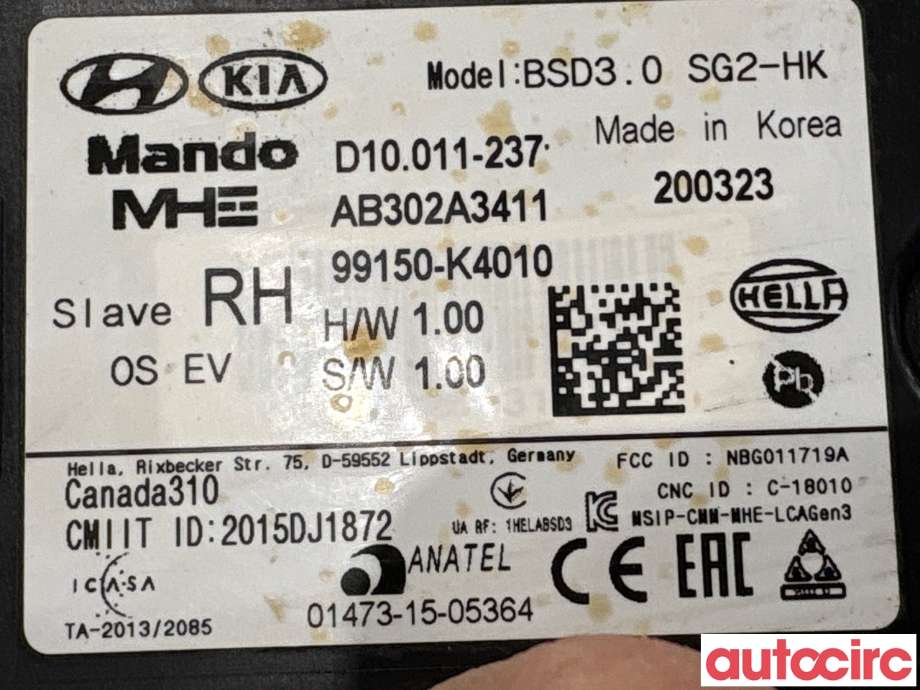 Sensor radar til Hyundai Kona 2017-2021 (Type I, Fase 1) (HYUNDAI|99150K4010|AB302A3411|99150-K4010)