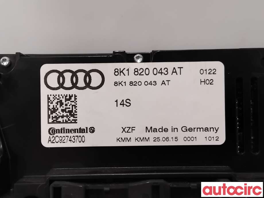 Varmeapparat betjening til Audi Q5 2012-2017 (Type I, Fase 2)  (AUDI|8K1820043AT|A2C92743700)