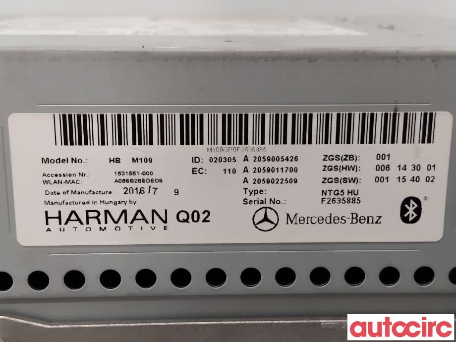 Bilstereo navigasjon til Mercedes C-Klasse 2014-2018 (Fase 1) (W205) (W205) (MERCEDES|A2059000541|HBM109|A2059005426)
