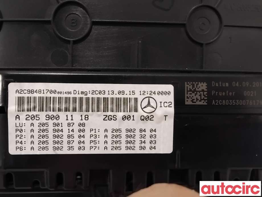 Instrumentpanel til Mercedes C-Klasse 2014-2018 (Fase 1) (W205) (W205) (MERCEDES|A2059001118|A2C98481700)