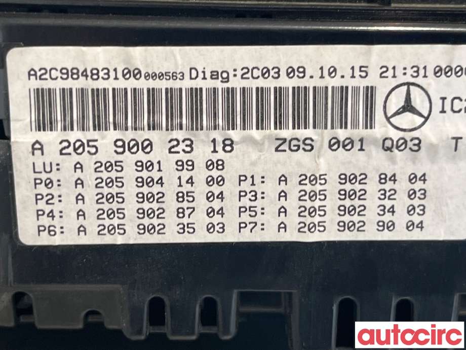 Instrumentpanel til Mercedes C-Klasse 2014-2018 (Fase 1) (W205) (W205) (MERCEDES|A2059002318)
