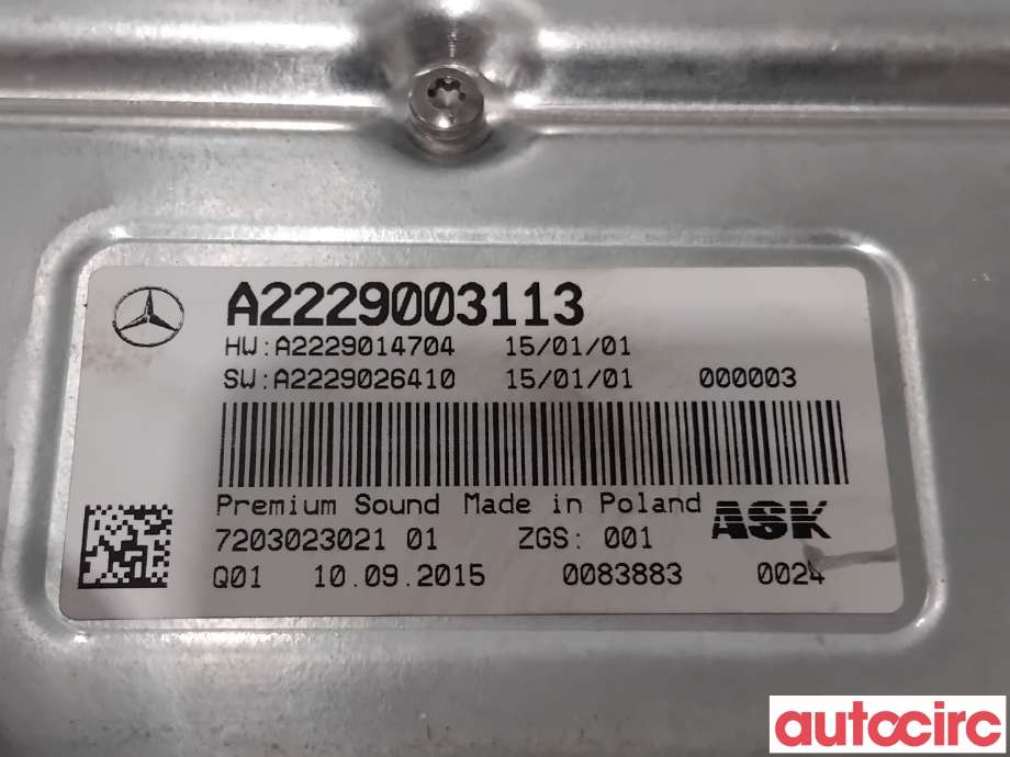 Bilstereo forsterker til Mercedes C-Klasse 2014-2018 (Fase 1) (W205) (W205) (MERCEDES|A2229000618|7203023021|A2229003113)