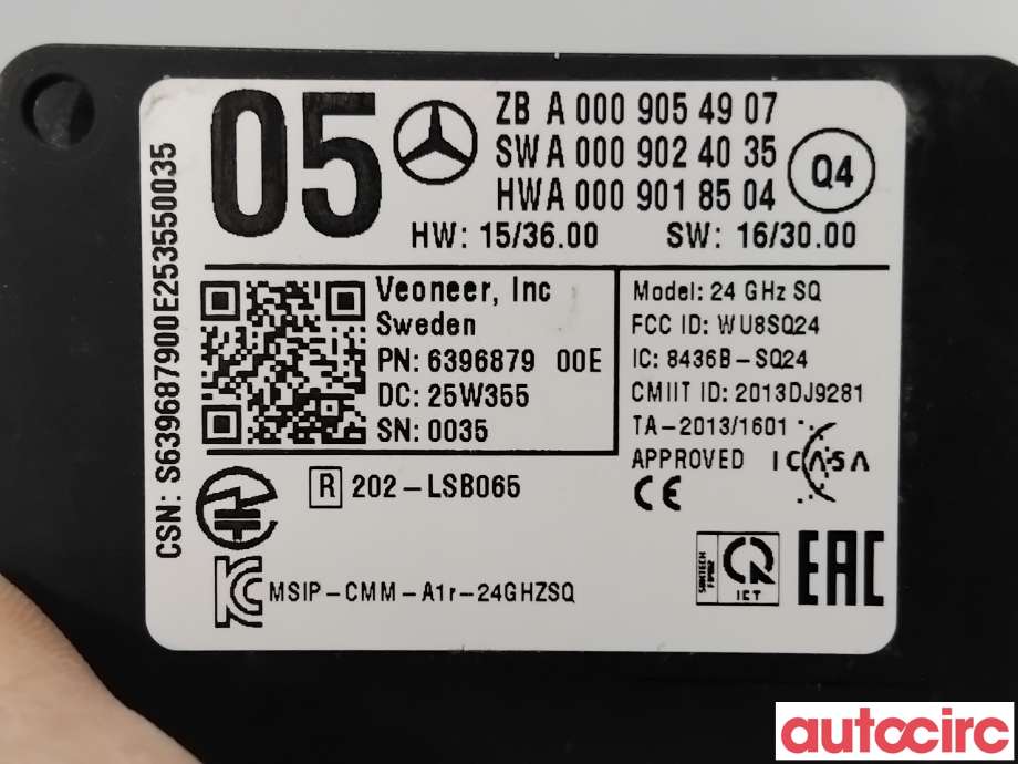 Sensor radar til Mercedes C-Klasse 2014-2018 (Fase 1) (W205) (W205) (MERCEDES|A0009052804||A0009054907)