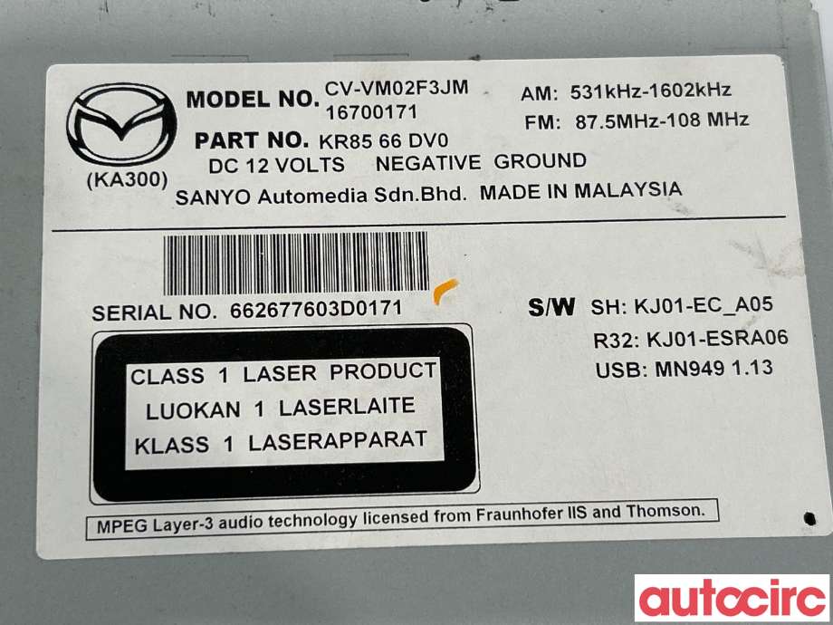 Bilstereo til Mazda CX-5 2012-2017 (Type I)  (MAZDA|KR85-66-DV0B|CV-VM02F3JM|KR85-66-DV0)