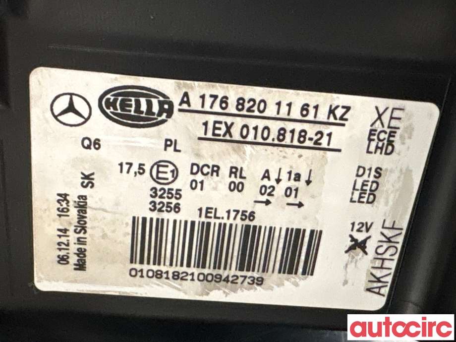 Frontlykt venstre halogen til Mercedes A-Klasse 2012-2018 (W176) (W176) (MERCEDES|A1768202761|1EX010818-21|A1768201161)