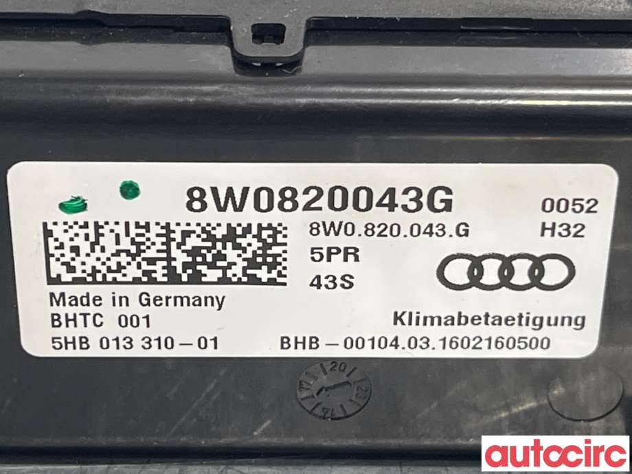 Varmeapparat betjening til Audi A4 2015-2019 (Type V, Fase 1) (B9) (B9) (AUDI|8W0820043G)