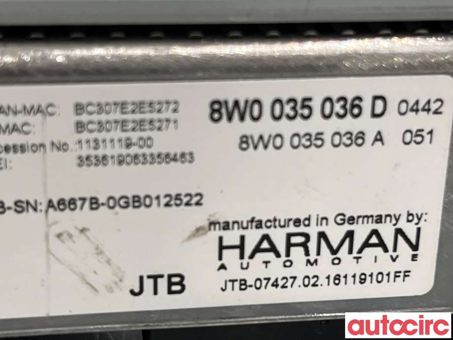 Bilstereo diverse til Audi A4 2015-2019 (Type V, Fase 1) (B9) (B9) (AUDI|8W0035036D)