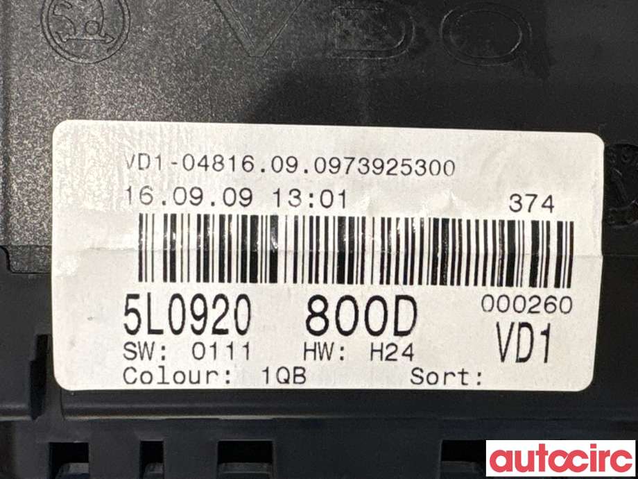 Instrumentpanel til Škoda Yeti 2009-2013 (Fase 1) (SKODA|5L0920800D|)