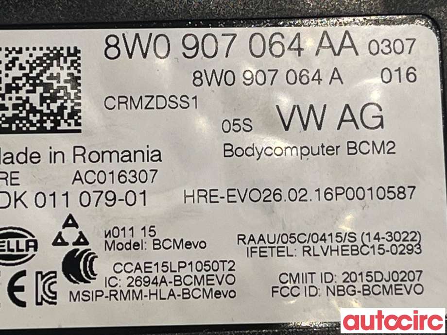 Styreenhet comfort (BCM) til Audi A4 2015-2019 (Type V, Fase 1) (B9) (B9) (AUDI|8W0907064A|8W0907064AA)