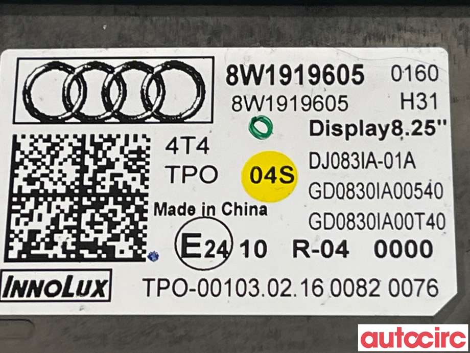 Multimedia display (MCU - Media Controller Unit) til Audi A4 2015-2019 (Type V, Fase 1) (B9) (B9) (AUDI|8W1919605)