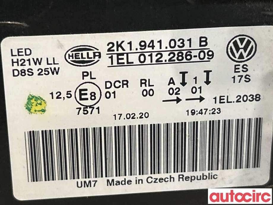 Frontlykt venstre halogen til VW Caddy 2015-2020 (Type III, Fase 3) (VOLKSWAGEN|2K1941039A|2K1941031B)