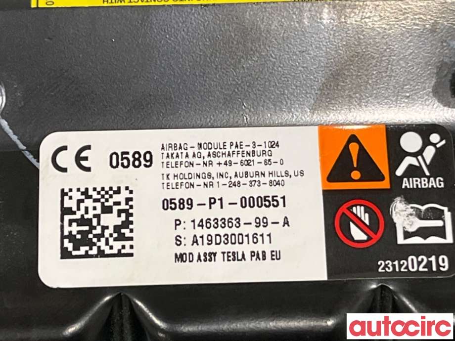 Airbag passasjer til Tesla Model S 2013-2016 (Fase 1)  (TESLA|1463363-00-B||1463363-99-A)