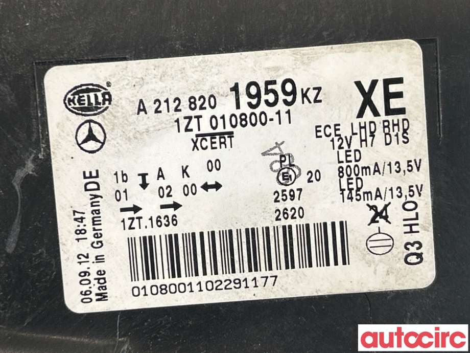 Frontlykt venstre halogen til Mercedes E-Klasse 2009-2013 (Fase 1) (W212) (W212) (MERCEDES|A2128200939|1ZT010800-11|A2128201959)