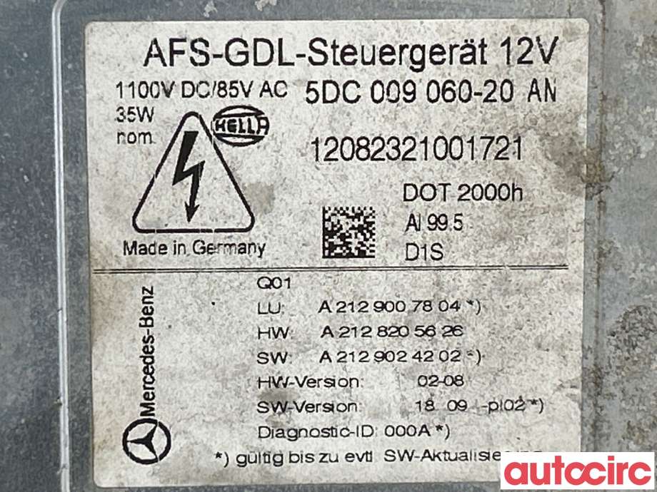 Styreenhet xenon/ballast til Mercedes E-Klasse 2009-2013 (Fase 1) (W212) (W212) (MERCEDES|A2129007804|5DC009060-20)