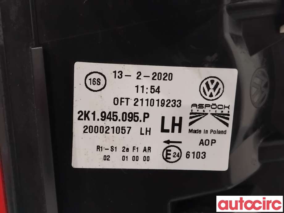 Baklykt venstre til VW Caddy 2015-2020 (Type III, Fase 3)  (VOLKSWAGEN|2K1945095P|200021047)