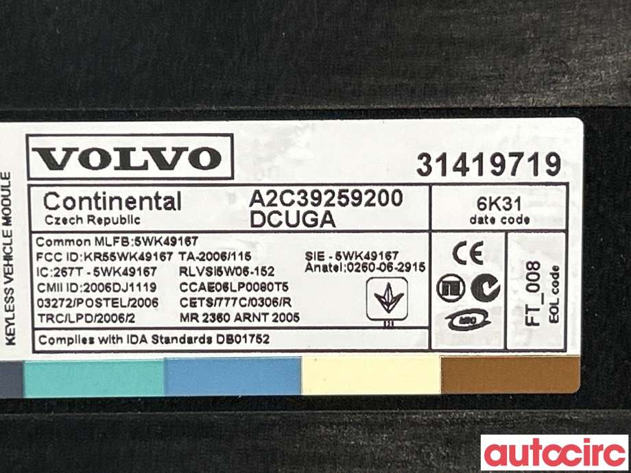 Styreenhet nøkkelfri/keyless til Volvo XC60 2014-2017 (Type I, Fase 2)  (VOLVO|31419719|A2C39259200)