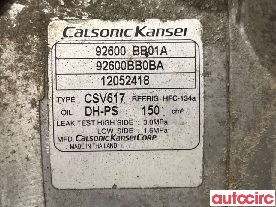 Aircondition kompressor til Nissan Qashqai 2010-2014 (Type I, Fase 2)  (NISSAN|92600BB01A|CSV617|92600BB02B)
