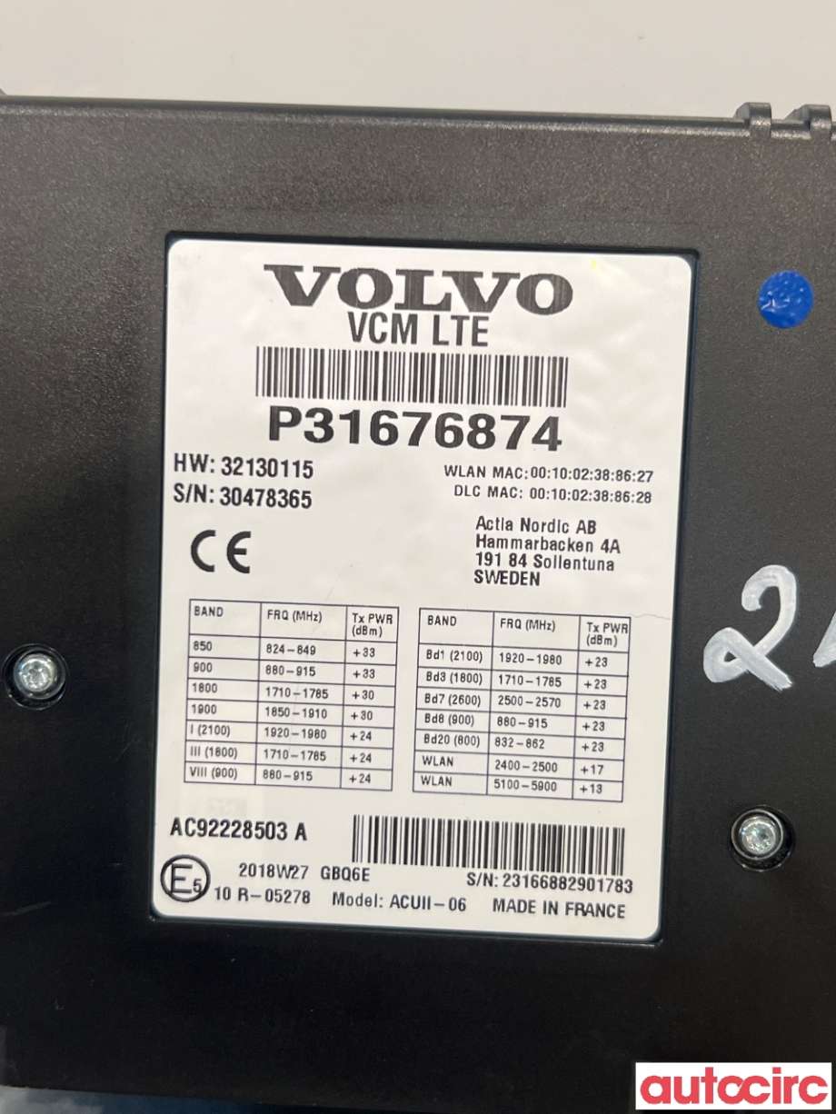 Dashbord telefon til Volvo XC60 2017-->> (Type II)  (VOLVO|36003310|AC92228503A|31676874)