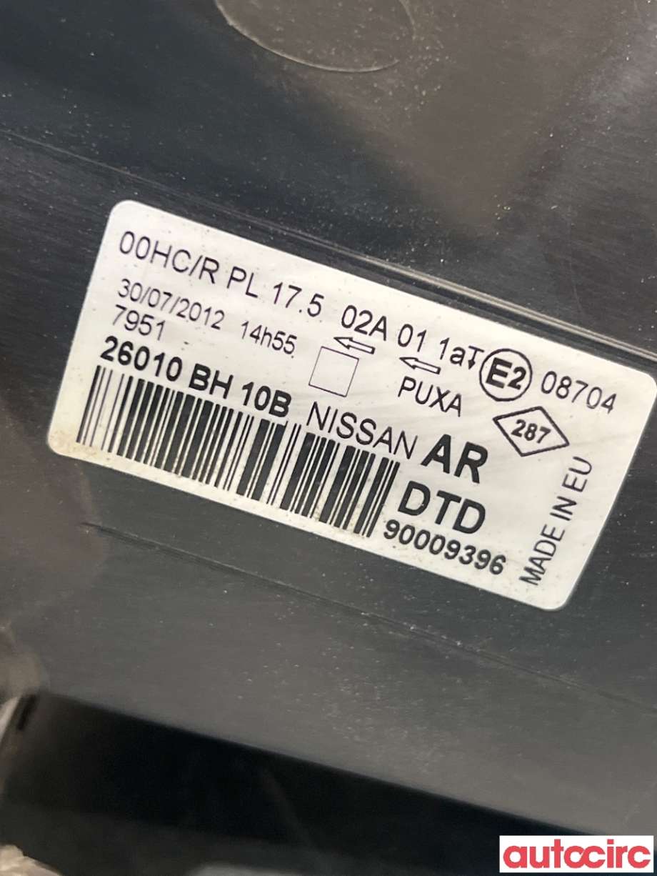Frontlykt høyre halogen til Nissan Note 2013-2017 (Type II)  (NISSAN|26010BH10B||2610BH10B)