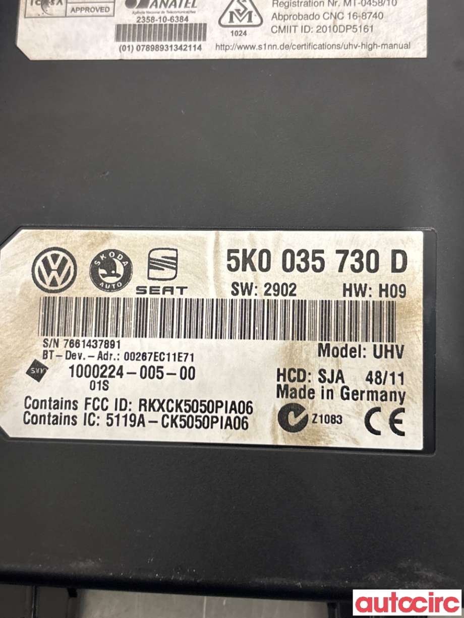 Dashbord telefon til VW Passat 2011-2015 (B7) (B7) (VOLKSWAGEN|5K0035730D|)