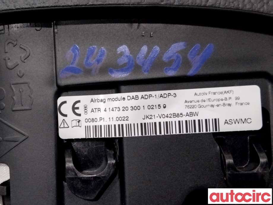 Airbag rattpute til Ford Transit Courier 2018-2023 (Type I, Fase 2)  (FORD|2507805||JK21-V042B85-ABW)