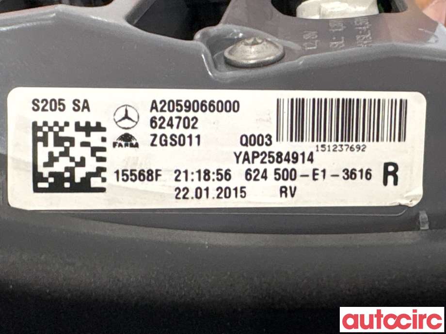 Baklykt høyre indre til Mercedes C-Klasse 2014-2018 (Fase 1) (W205) (W205) (MERCEDES|A2059066000|)