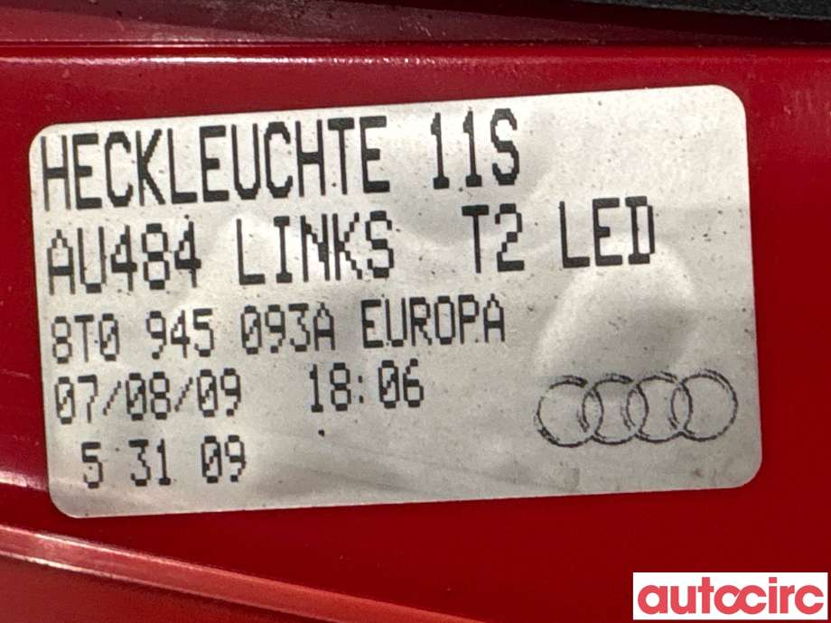 Baklykt venstre indre til Audi A5 2007-2016 (Type I)  (AUDI|8T0945093A|)