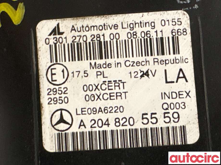 Frontlykt venstre halogen til Mercedes C-Klasse 2011-2014 (Fase 2) (W204) (W204) (MERCEDES|A2048203539|030127028100|A2048205559)