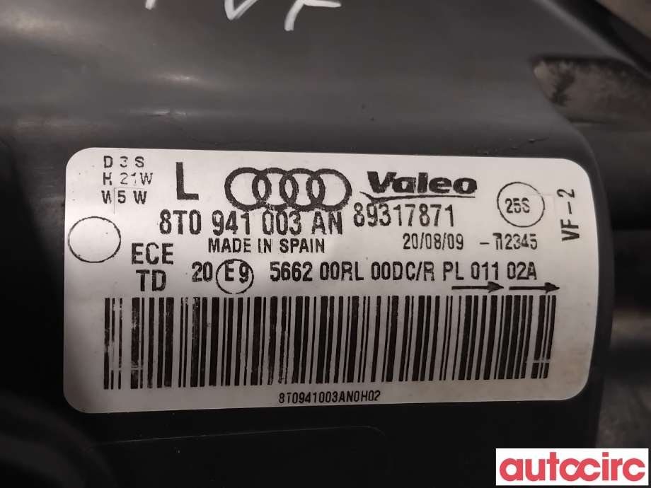 Frontlykt venstre xenon til Audi A5 2007-2016 (Type I)  (AUDI|8T0941029AN|89317871|8T0941003AN)