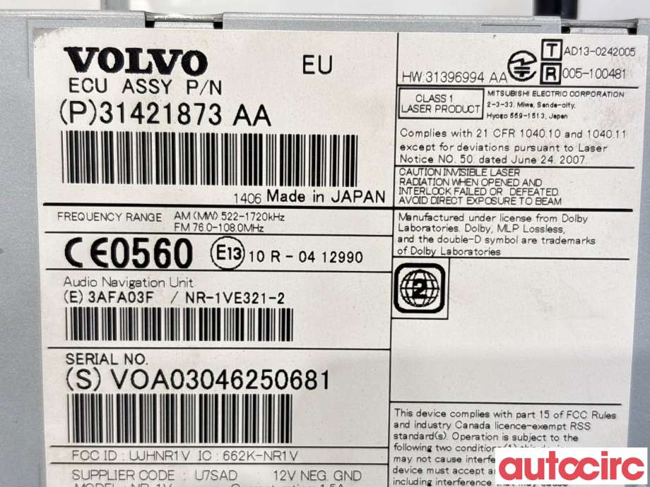 Bilstereo til Volvo V40 2012-2019 (VOLVO|36050656|NR-1V|31396994)