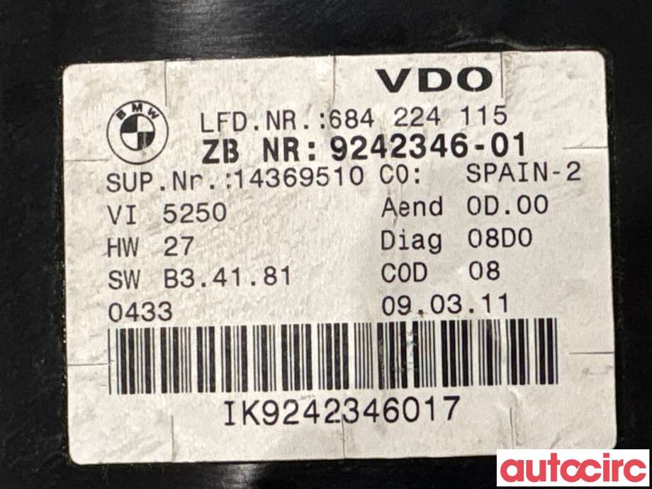 Instrumentpanel til BMW 3-Serie 2005-2011 (E90/E91/E92/E93) (E90/E91/E92/E93) (BMW|62109316127|14369510|9242346)