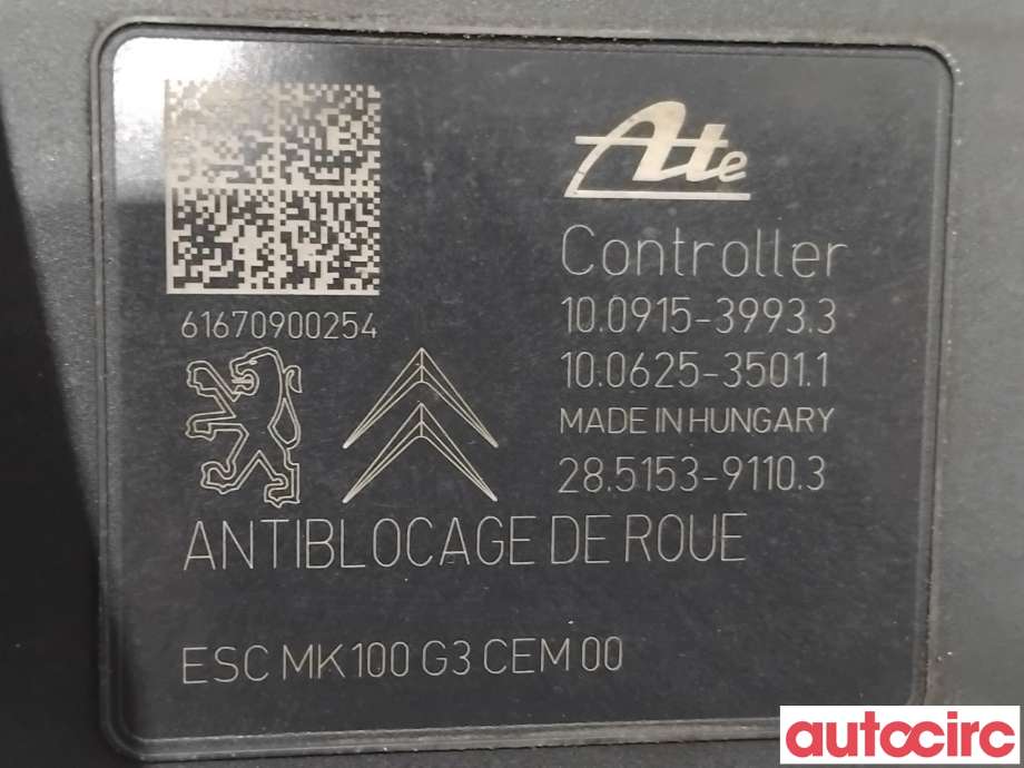 ABS sentral til Citroën C4, Cactus 2014-2017 (Fase 1) (CITROEN|NO NR|100915-39933|9819474880)