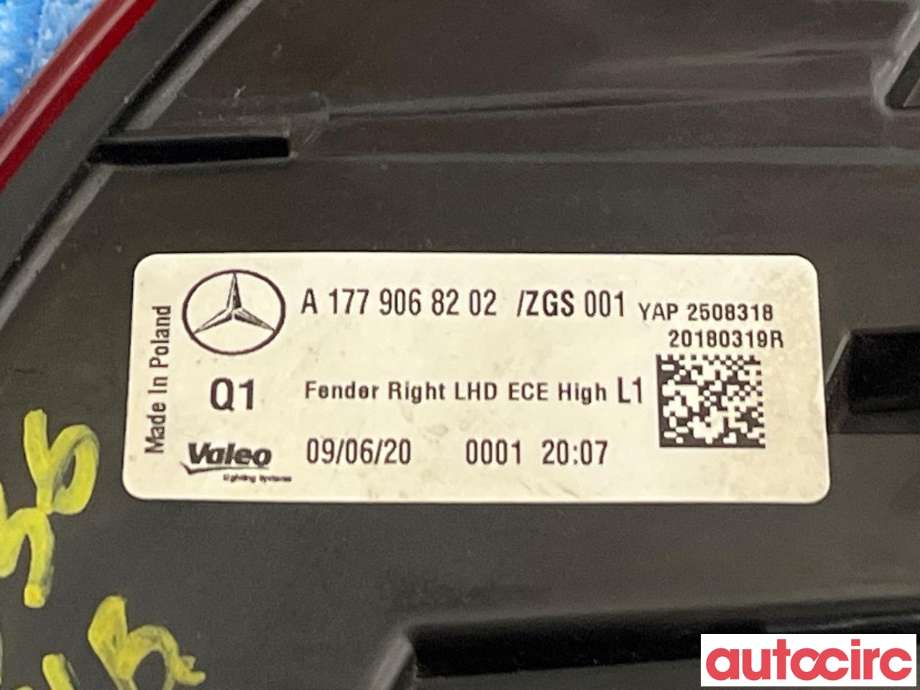 Baklykt høyre til Mercedes A-Klasse 2018-->> (W177) (W177) (MERCEDES|A1779068202)