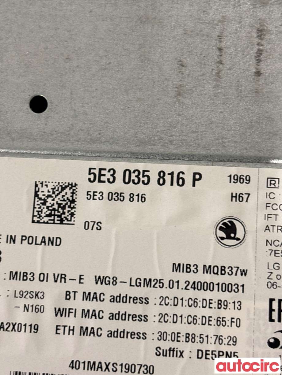 Bilstereo til Škoda Octavia 2020-->> (Type IV)  (SKODA|5E3035816P|)