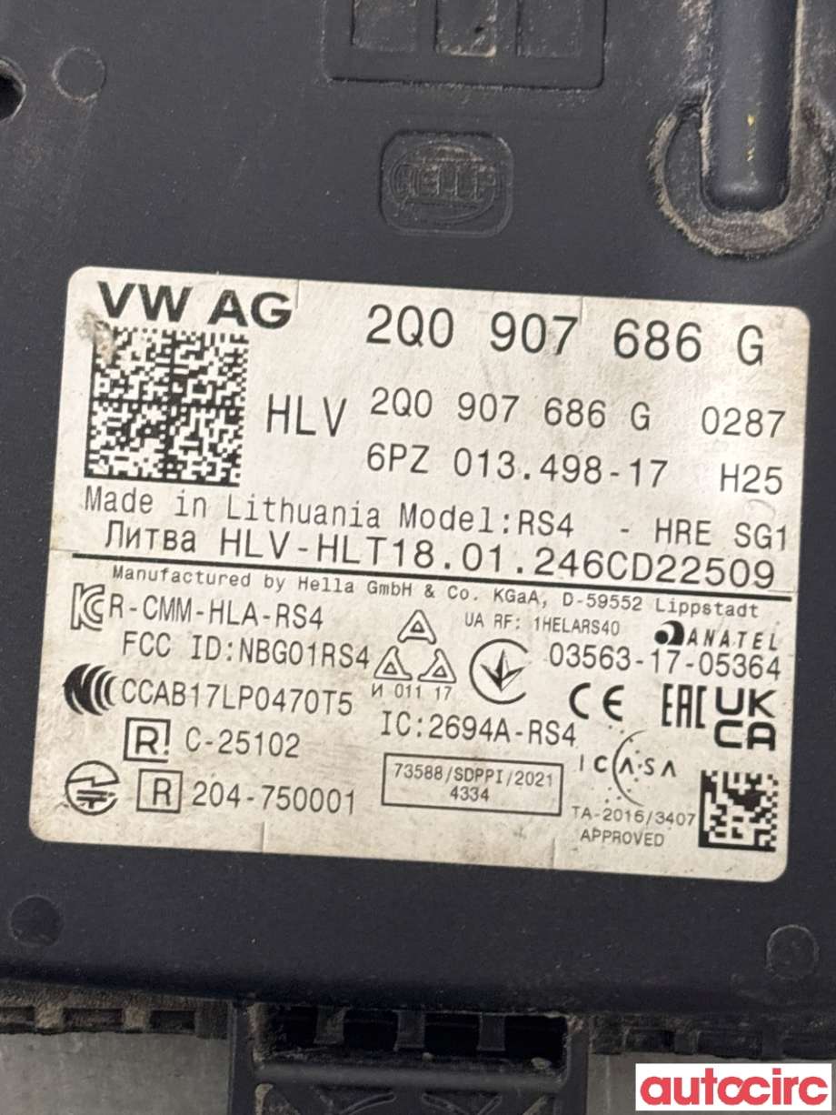 Sensor radar til Škoda Octavia 2020-->> (Type IV)  (SKODA|2Q0907686G|)