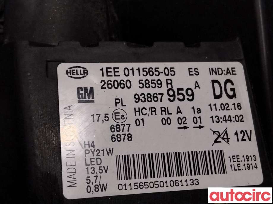 Frontlykt venstre halogen til Opel Vivaro B 2014-2019  (OPEL|95517216|1EE011565-05|95527869)