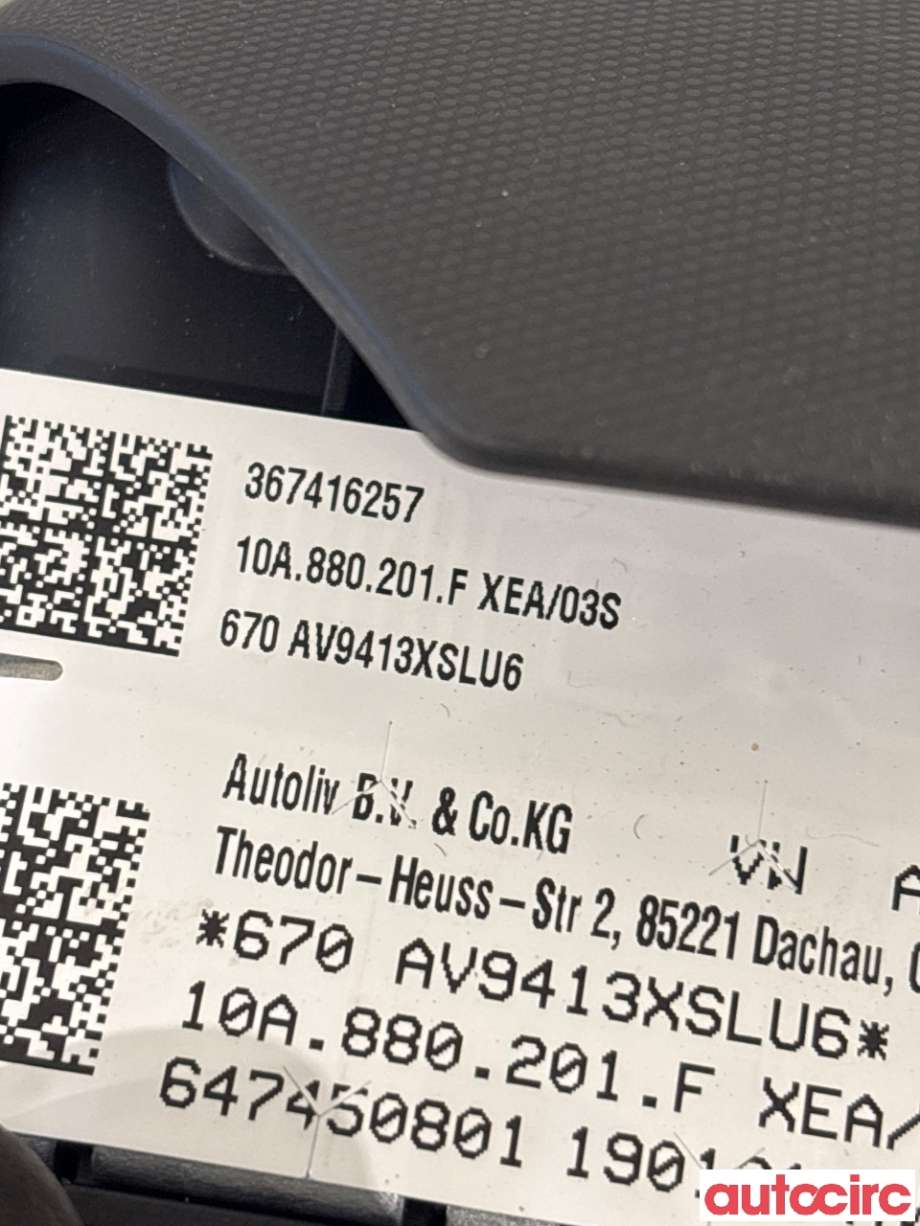 Airbag rattpute til VW ID.3 2020-->> (VOLKSWAGEN|10A880201F|)